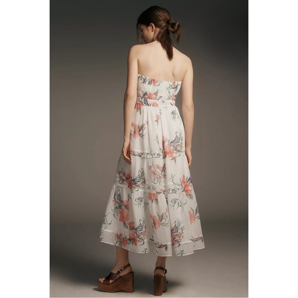 Anthropologie Somerset Strapless Chiffon Midi Dress Ivory Floral Size Large NWT - Picture 4 of 10